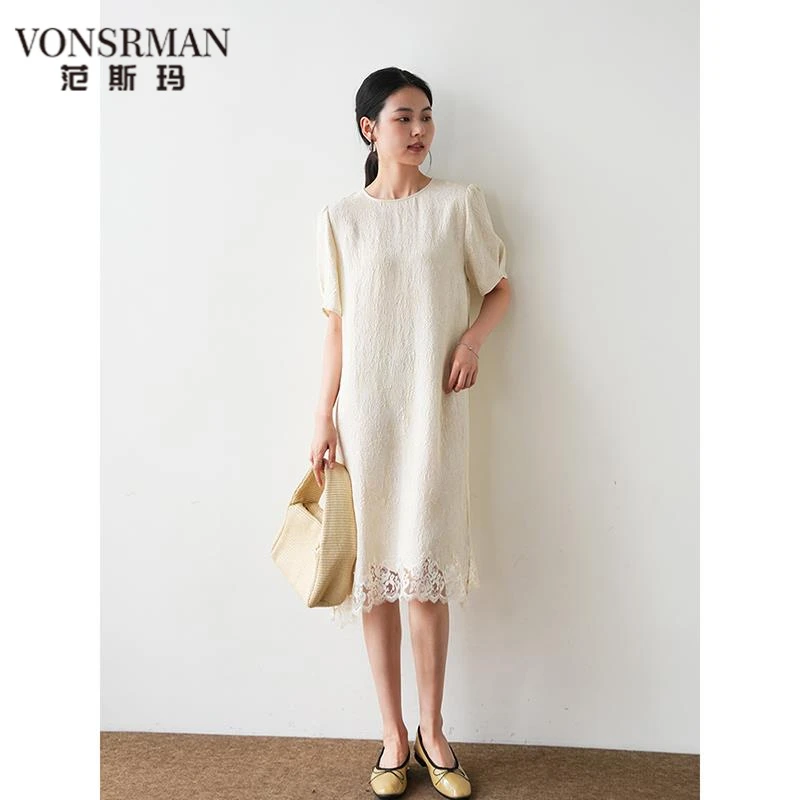 2025新款夏浮金跃光~19姆米桑蚕丝金皮冠乐绉浮雕感真丝连衣裙女