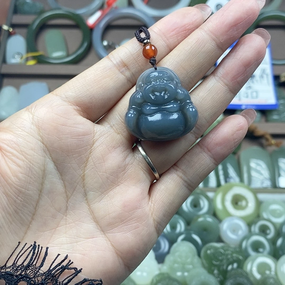 颈饰未镶嵌和田玉孤品烟紫30mm佛公
