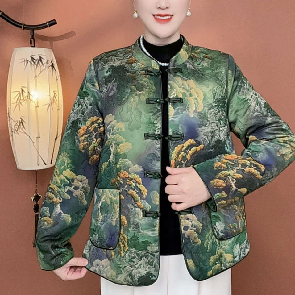 2025新款立领常规款山水画棉服网红秋冬上衣复古