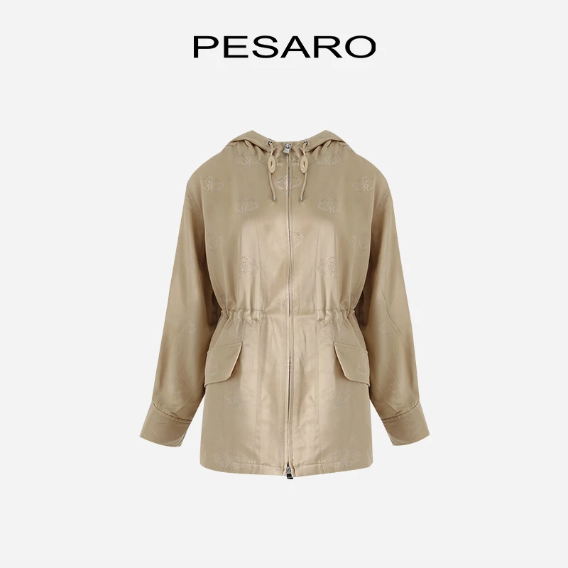 PESARO蕙玲女装春季高级优雅气质喜鹊提花真丝混纺双开拉链外套