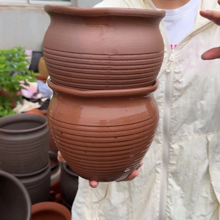紫砂花盆口20高18宜兴紫砂瑕疵粘釉
