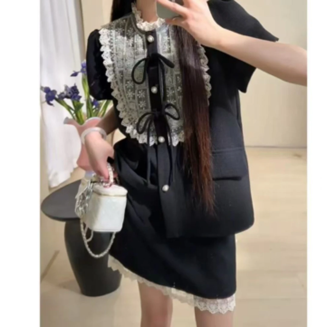 月落星河绑带蕾丝设计名媛风夏日小众气质优雅女装时尚套装俩件套