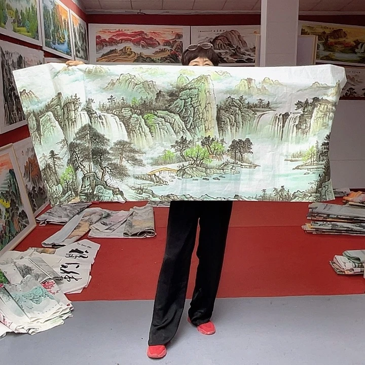 横款青山绿水180x70s画心，无落款