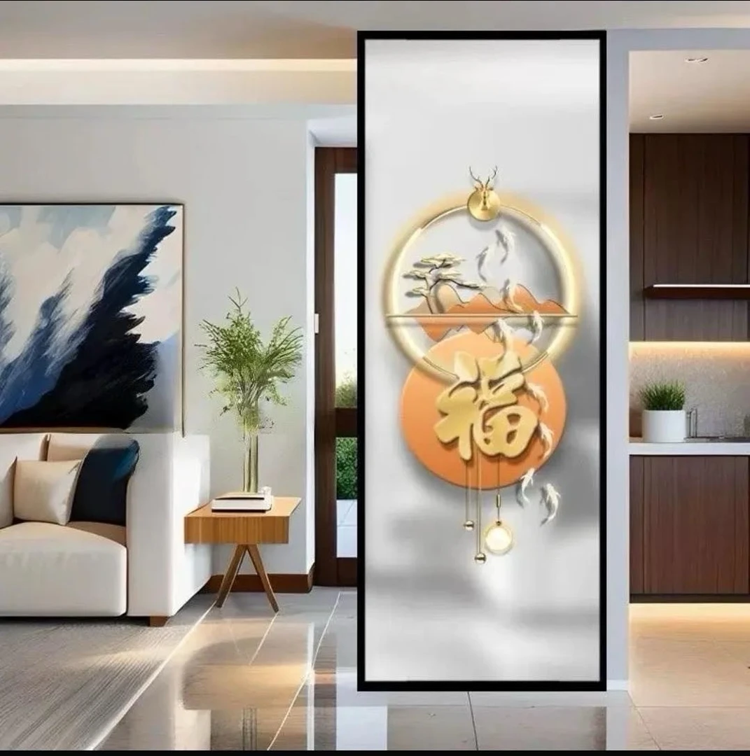 九鱼图如意简约风客厅入户铁艺不锈钢新入户屏风玻璃隔断隔断