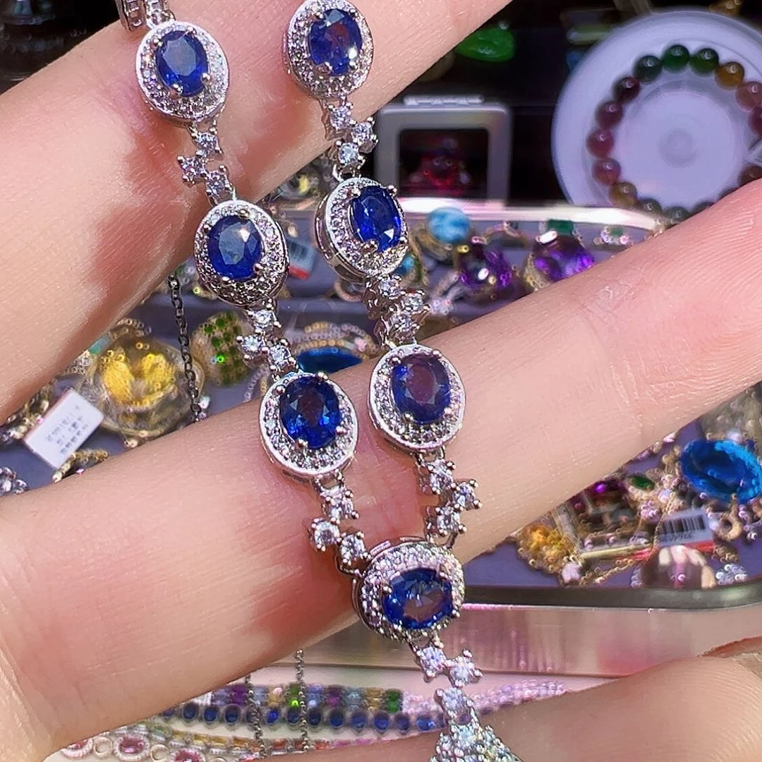 蓝宝石套链银S925镶嵌