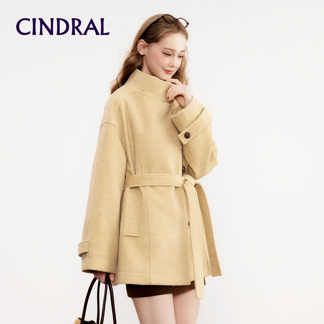 【熙地】新款时尚洋气百搭女装轻奢毛呢风衣中长款外套 C85DM0709K