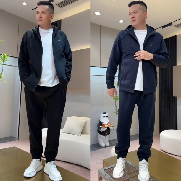 秋季高档潮牌连帽立领卫衣卫裤男时尚潮流高级感简约轻奢休闲套装