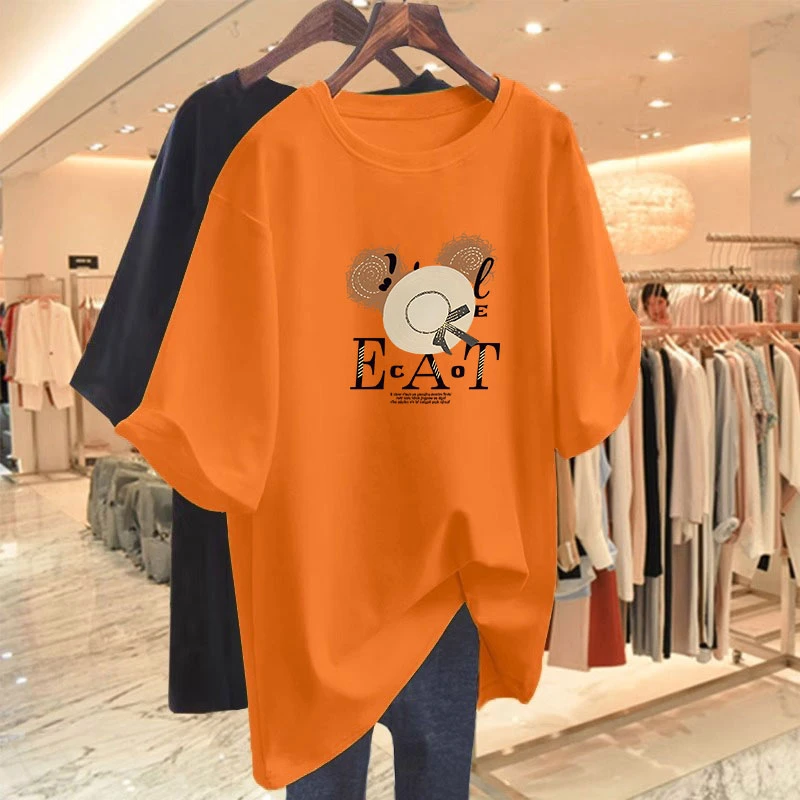 橘色短袖t恤女纯棉2026夏季新款宽松显瘦百搭半袖洋气体恤衫ins潮
