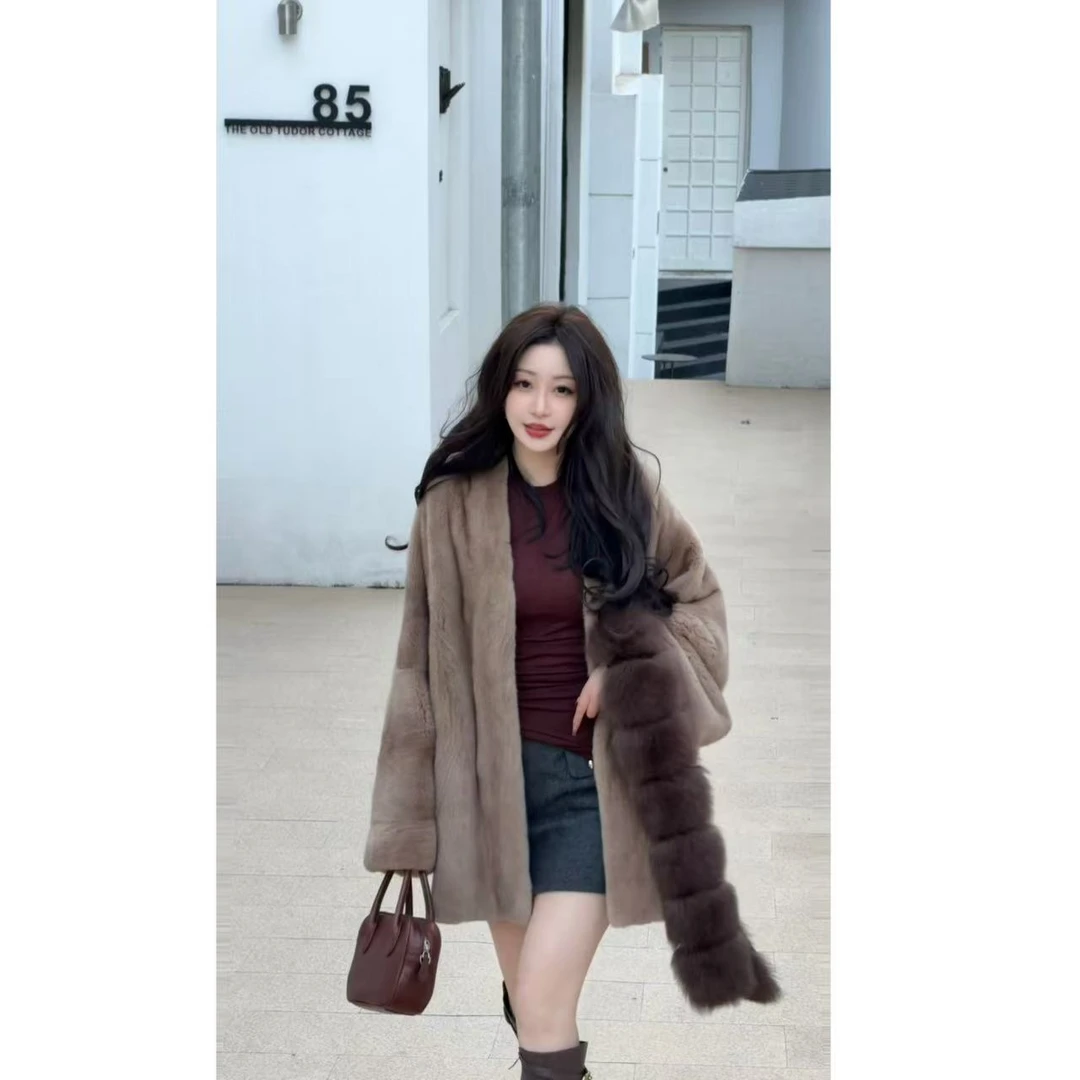 【貂依】进口紫金天鹅绒蝙蝠袖斗篷款高货气质水貂外套插肩袖63