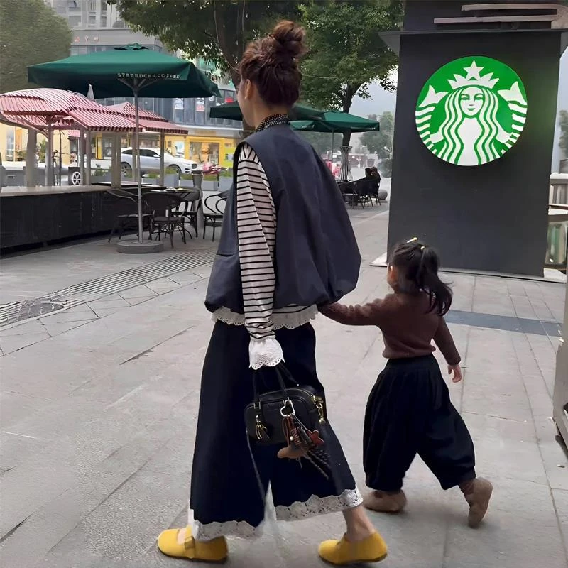 开春韩系穿搭一整套时尚休闲马甲外套条纹打底上衣阔腿裤减龄套装