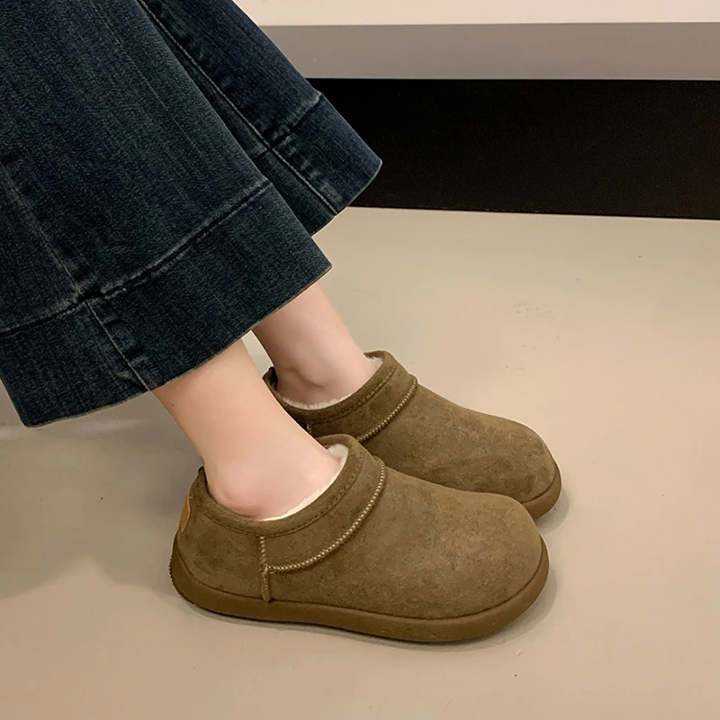 小土豆加绒勃肯鞋女冬2025新款加厚一脚蹬保暖丑萌面包棉鞋雪地靴