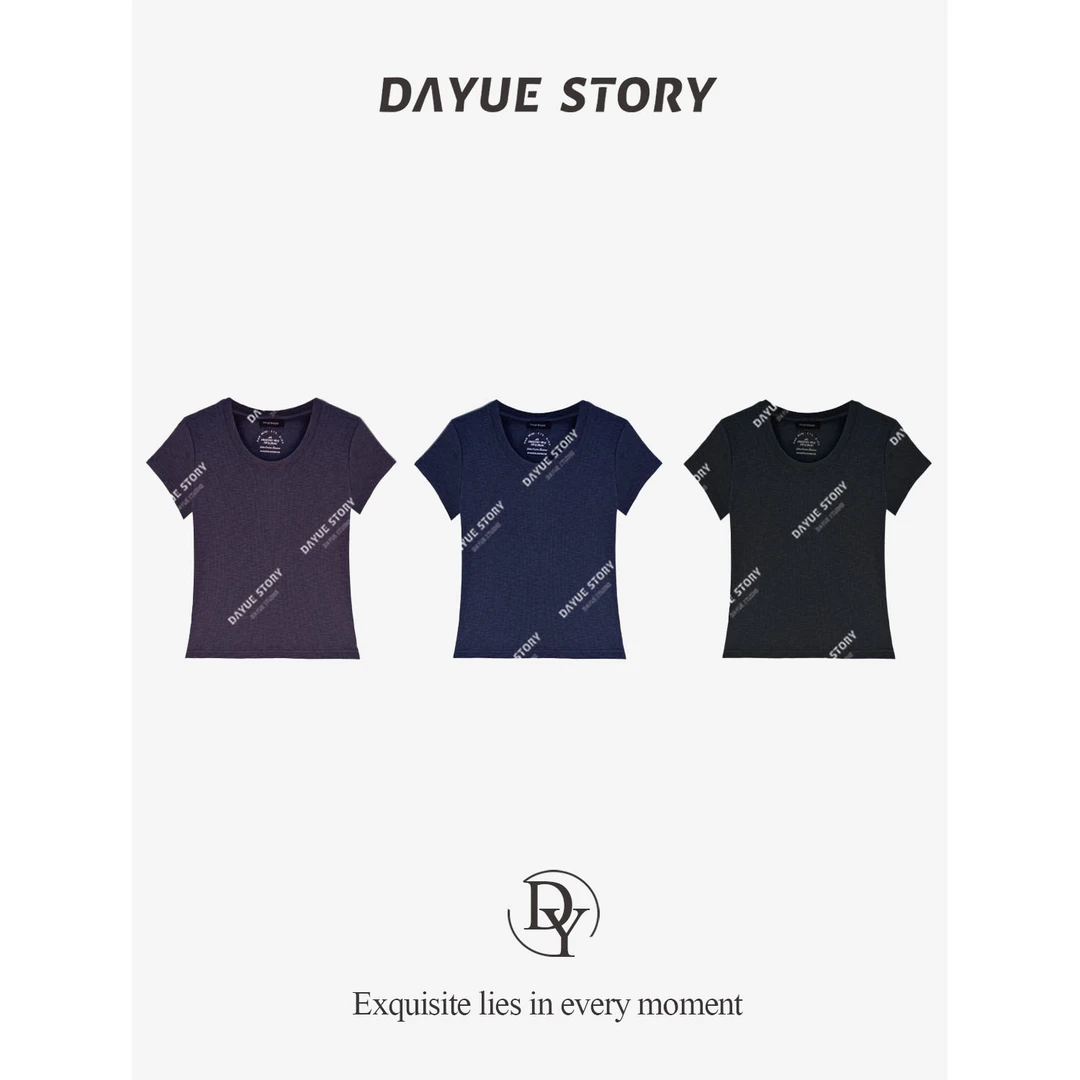 DAYUE【天鹅颈】敲软质感炸裂！Q弹巨显瘦~坑条百搭U领锁骨T恤女