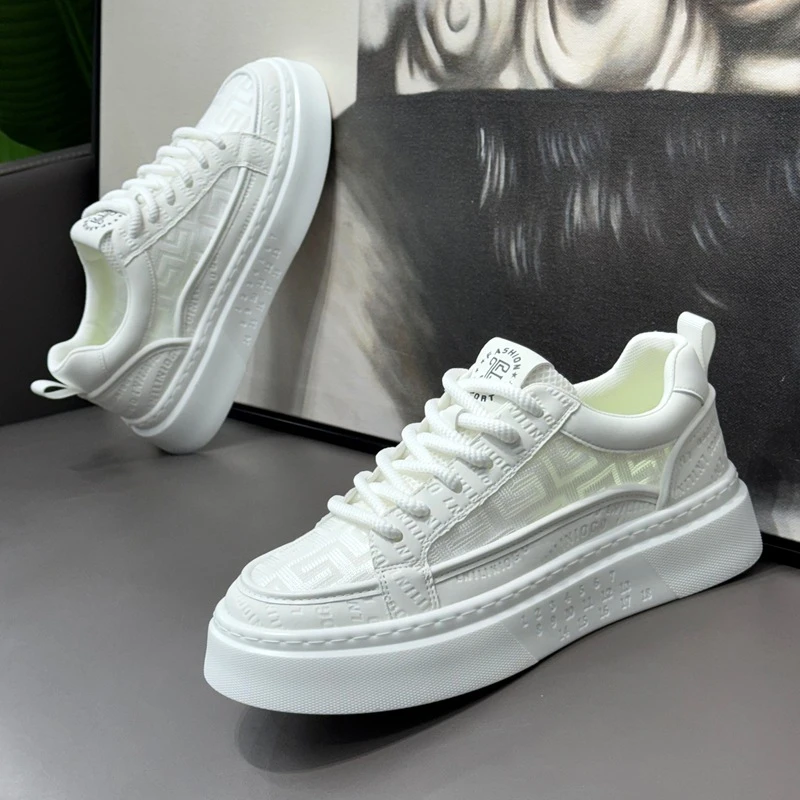 2025新款夏季透气小白鞋舒适时尚百搭潮鞋厚底增高轻薄网面休闲鞋