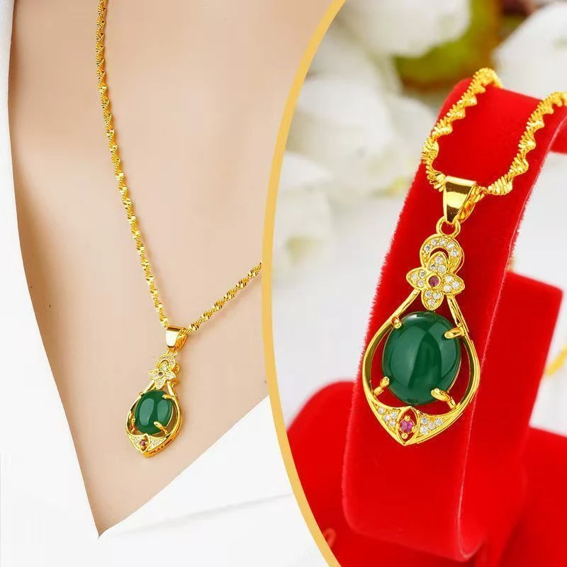 钛钢项链 【新款】绿水滴项链四叶草镶嵌项链婚庆首饰优雅百搭