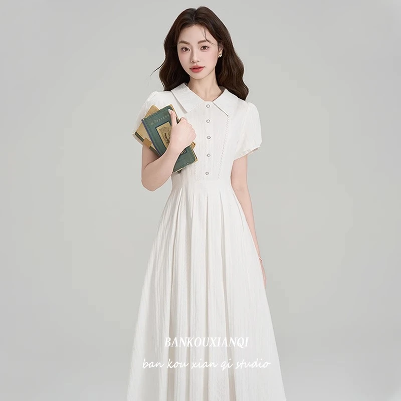 半口仙气夏季学院风收腰衬衫连衣裙教资面试穿搭法式初恋小白裙女