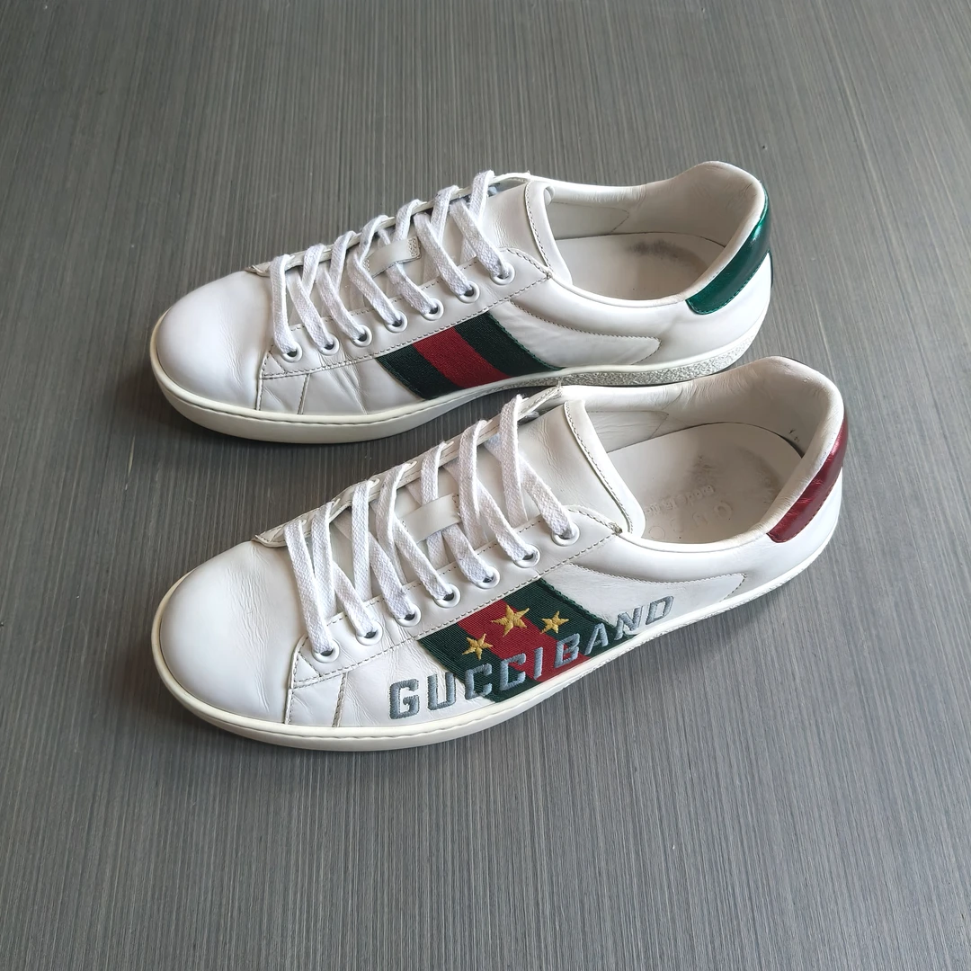 95新 GUCCI/古驰 40.5码/经典双色系带字母大logo 低帮休闲板鞋