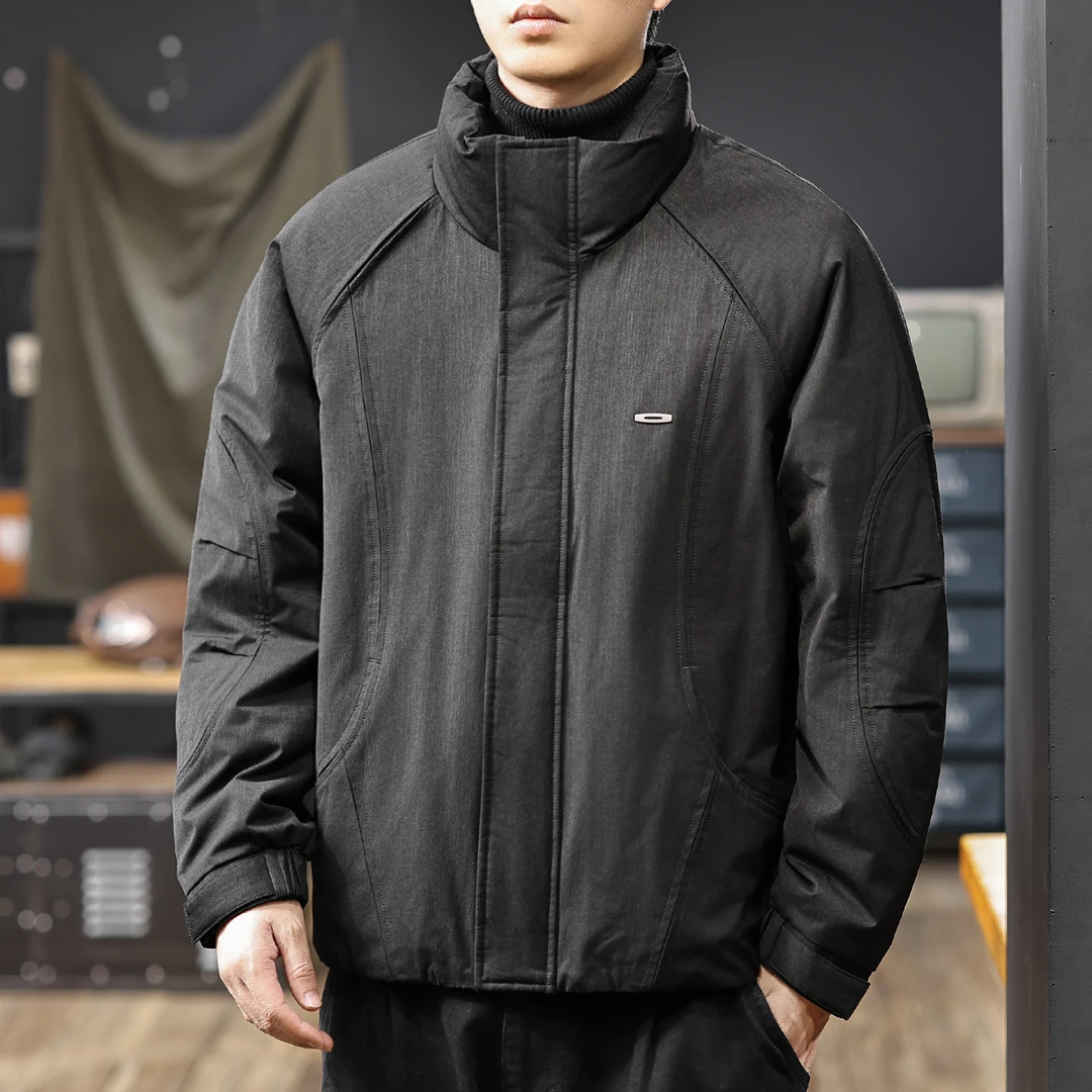 新国标90白鸭绒外套男冬季潮流宽松保暖立领羽绒服户外加厚面包服