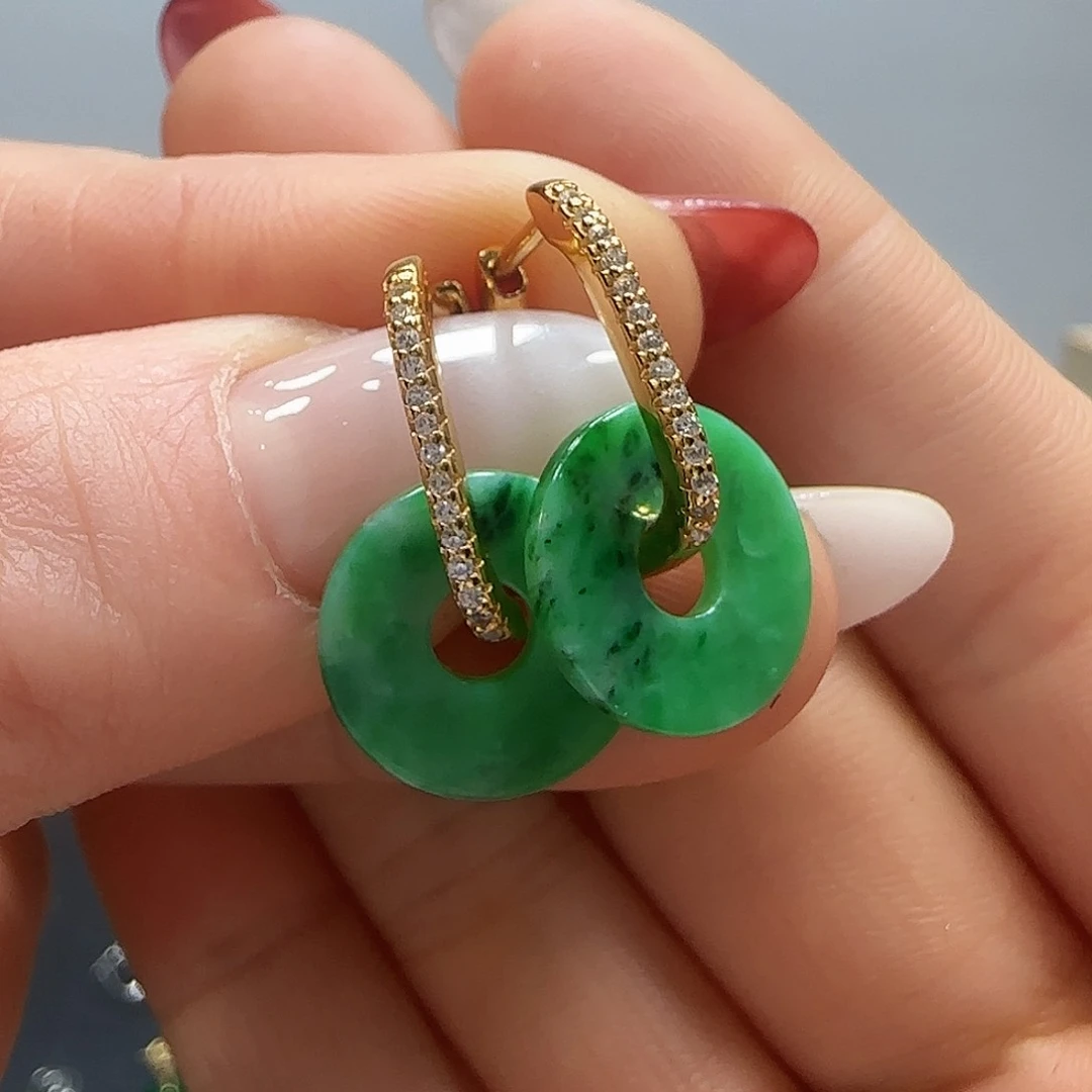 翡翠耳饰银S925镶嵌耳饰