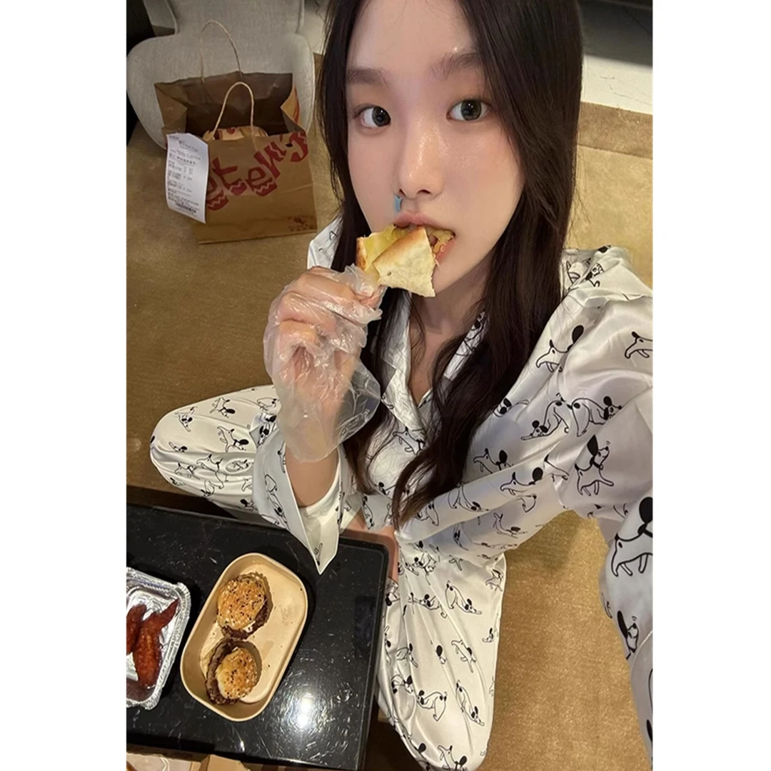 卡通可爱小狗印花舒适亲肤睡衣女春夏季新款家居服长袖长裤两件套