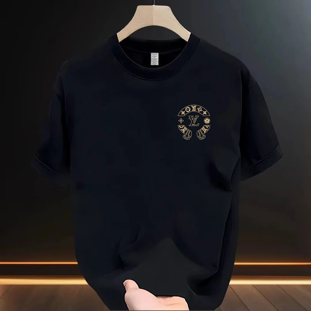 2025年夏季新款轻奢男装T恤短袖极简设计图印花圆领时尚潮牌百搭