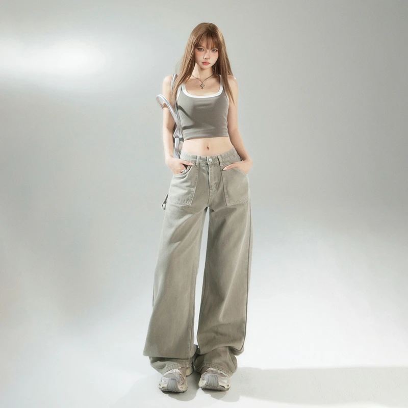 美式复古宽松直筒阔腿裤雅痞休闲百搭显瘦春夏新款牛仔裤女