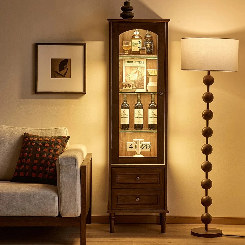 【北美黑胡桃木】酒柜美式玻璃柜储物实木简约客厅展示柜(ZB)