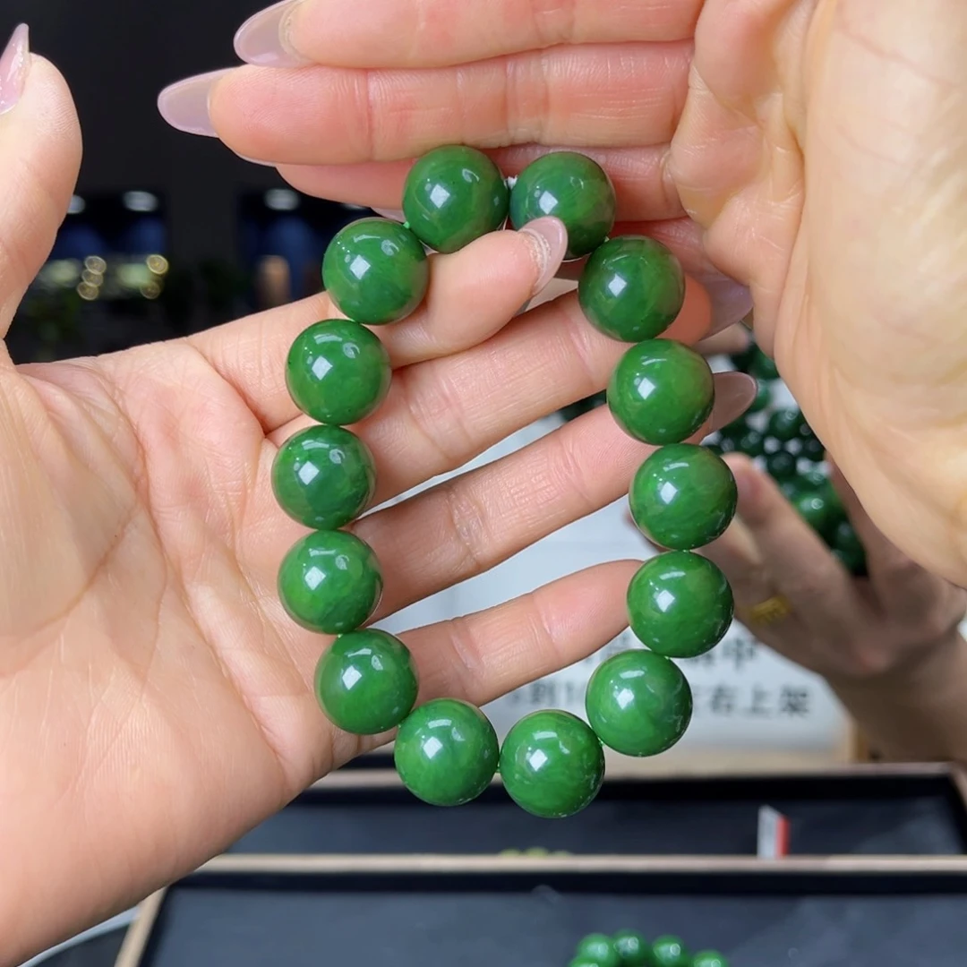 未镶嵌手串和田玉天然和田玉俄碧五号坑菠菜绿料16