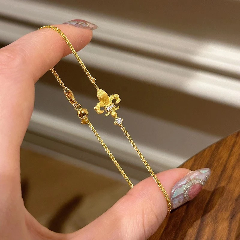 足银手链 9999银拉丝鸢尾花手链女ins小众设计高颜值复古轻奢精致