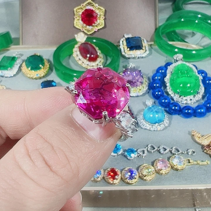 钨金红色蓝色满钻镶嵌