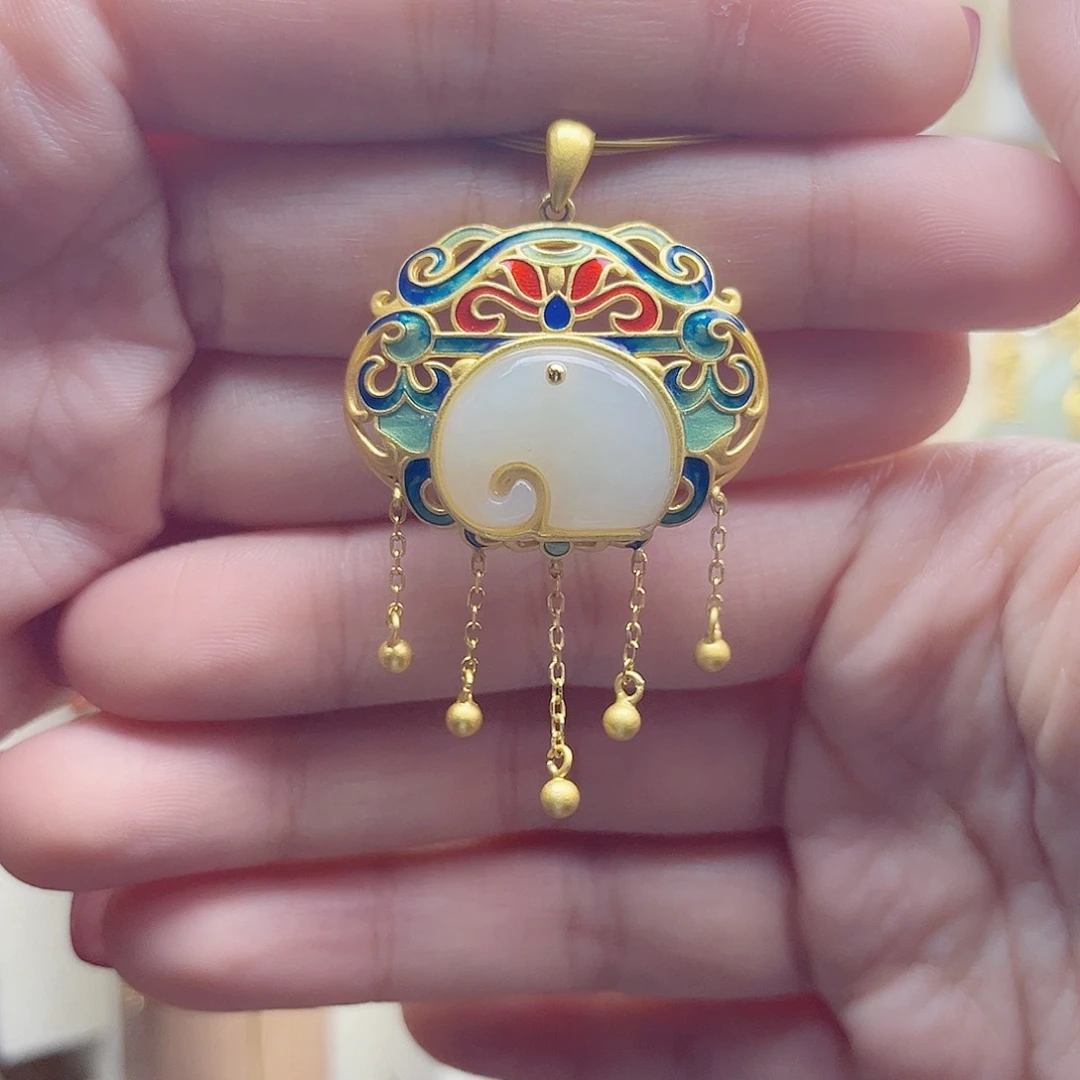 和田玉银S925镀金镶嵌颈饰