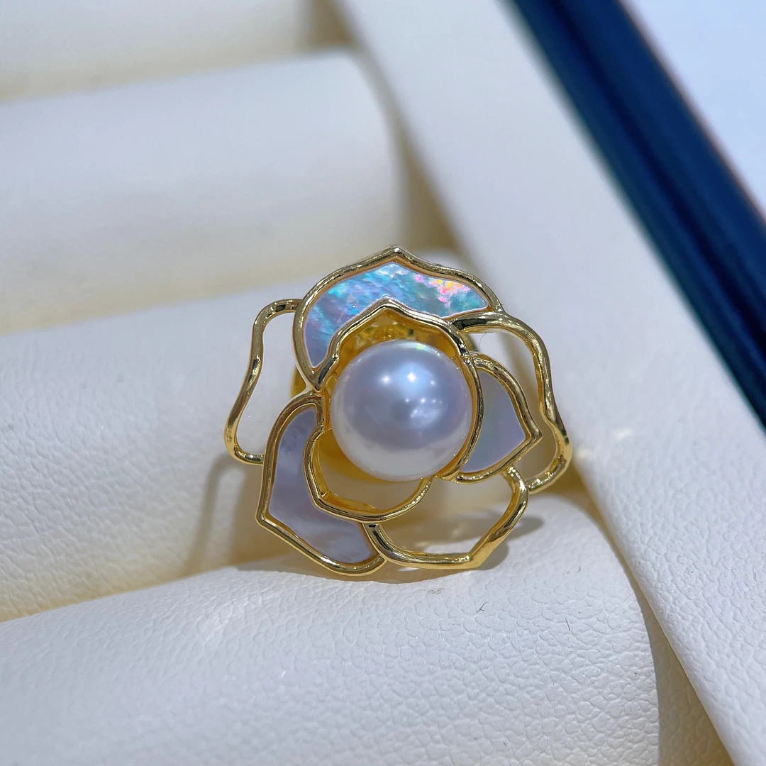 【涵涵】落花 淡水无核珍珠胸针/7-8mm/合金2205非基地发货不带证书