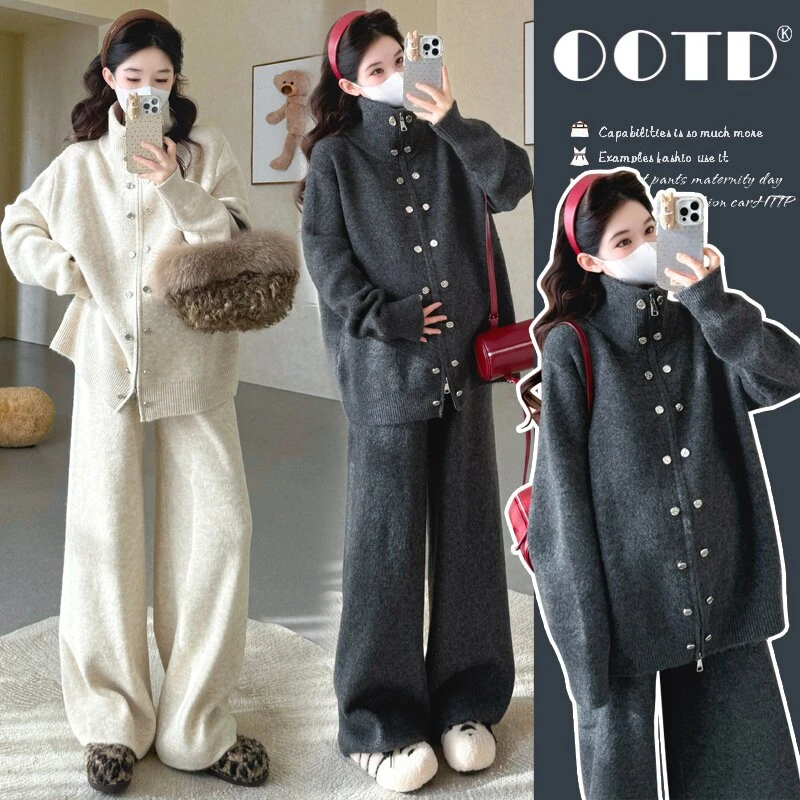 孕妇2026秋冬新款韩系简约气质设计感软糯亲肤加厚保暖两件套