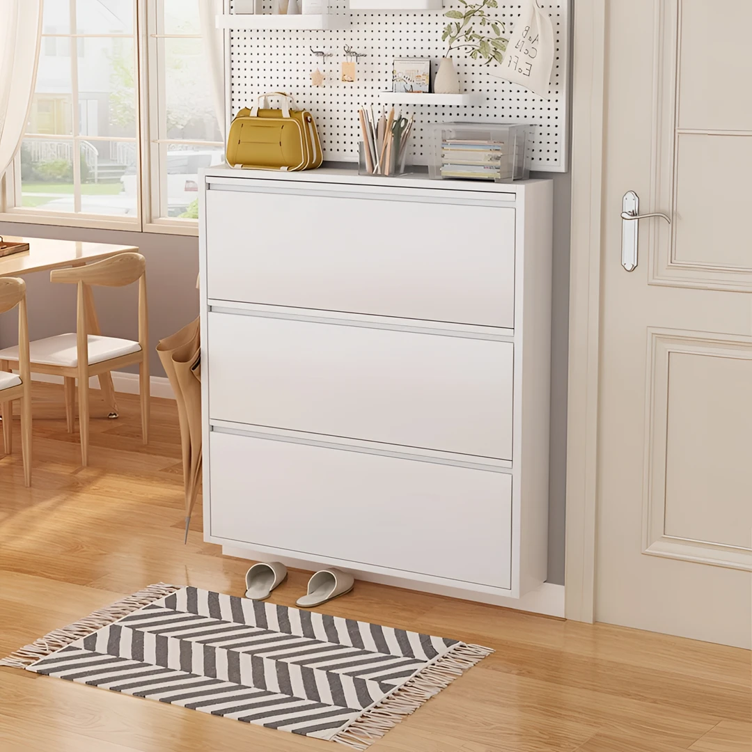 2025新款超薄钢制翻斗鞋柜家用门口极小窄缝入户玄关一体靠墙鞋架