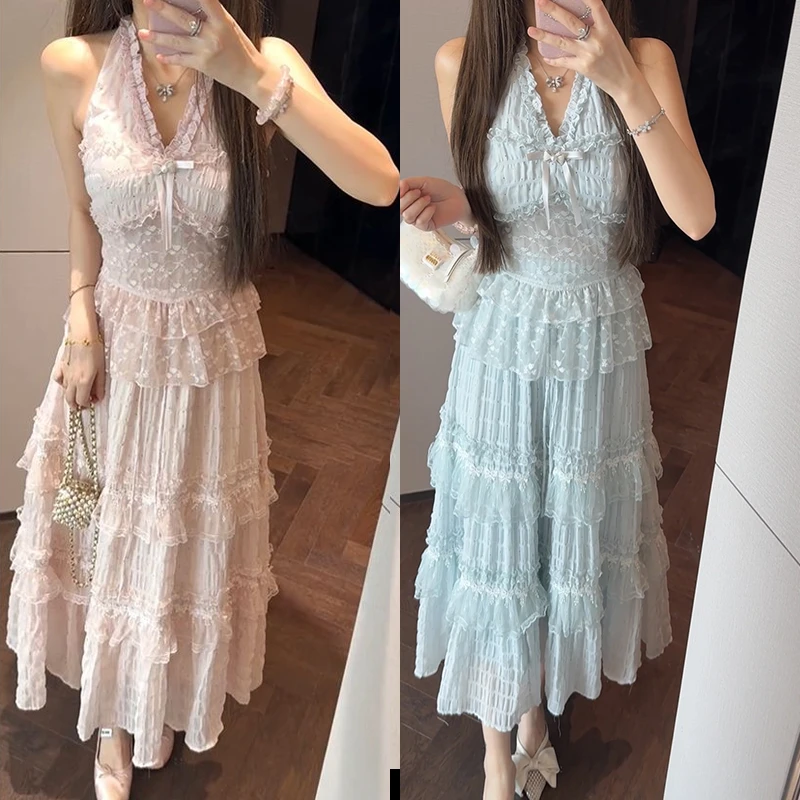 【mimius】P 甜美纯欲重工木耳花边脖挂上衣+半裙 G04316