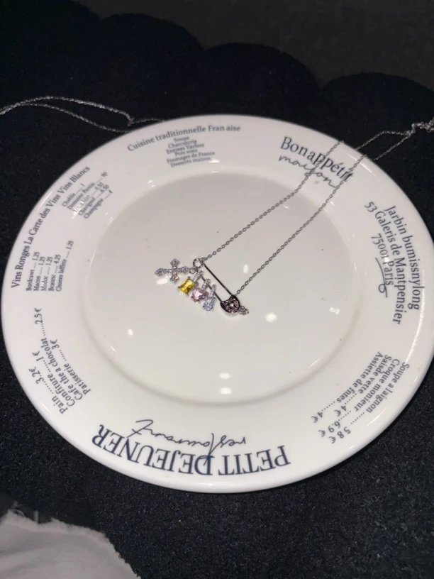 钛钢项链 时尚碎钻别针项链