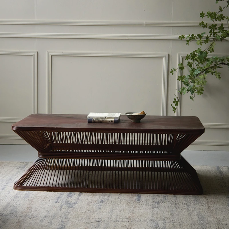 竹编方形小茶桌民宿家用客厅沙发前茶几原木北欧侘寂风矮桌子日式