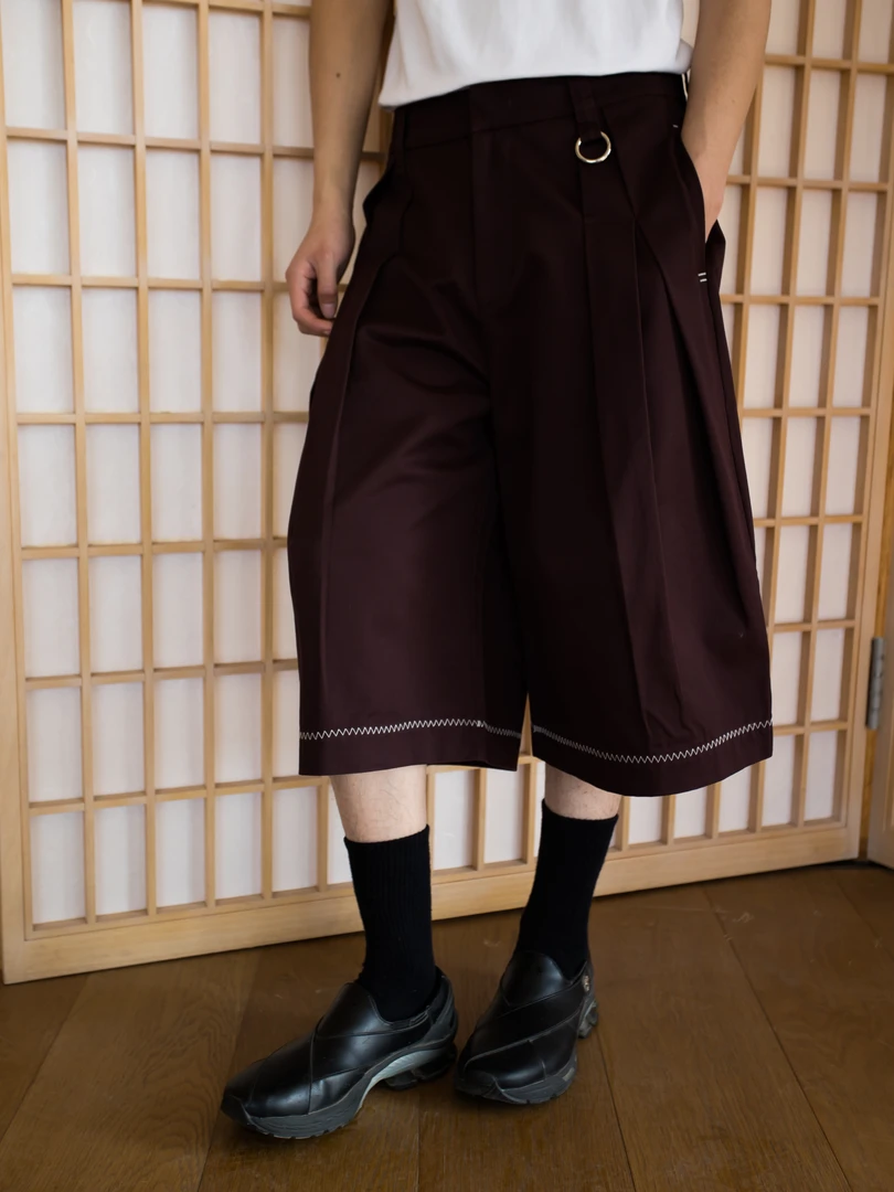 Amalga mation『朿』·胶囊系列A型立体褶裥三角针廓形七分短裤