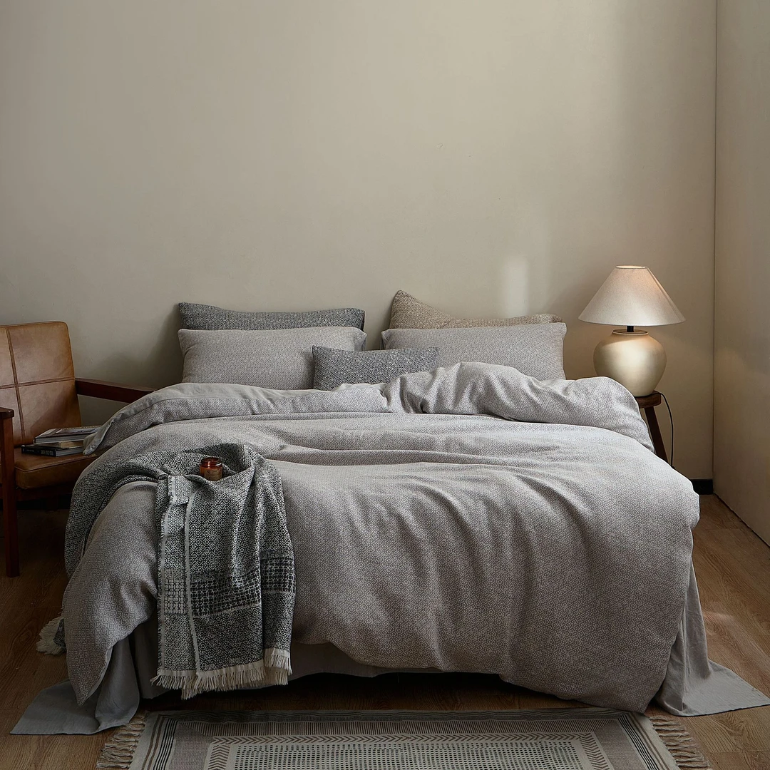 【诗笺】加厚全棉双层色织提花中古复古风秋冬保暖柔软床品四件套