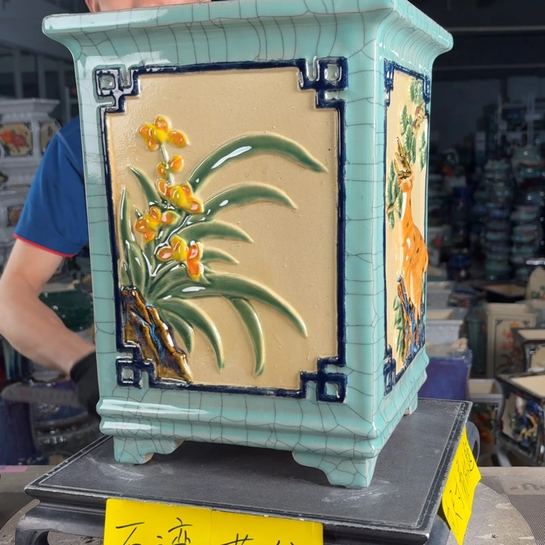 一风堂石湾花盆 内20*30盆口不正瑕疵