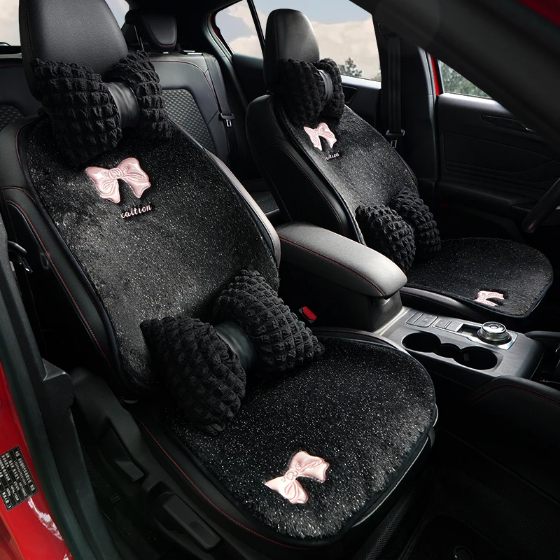 夏雷顿毛绒冬季通用保暖垫女士汽车坐垫座椅座垫满天星可爱蝴蝶结