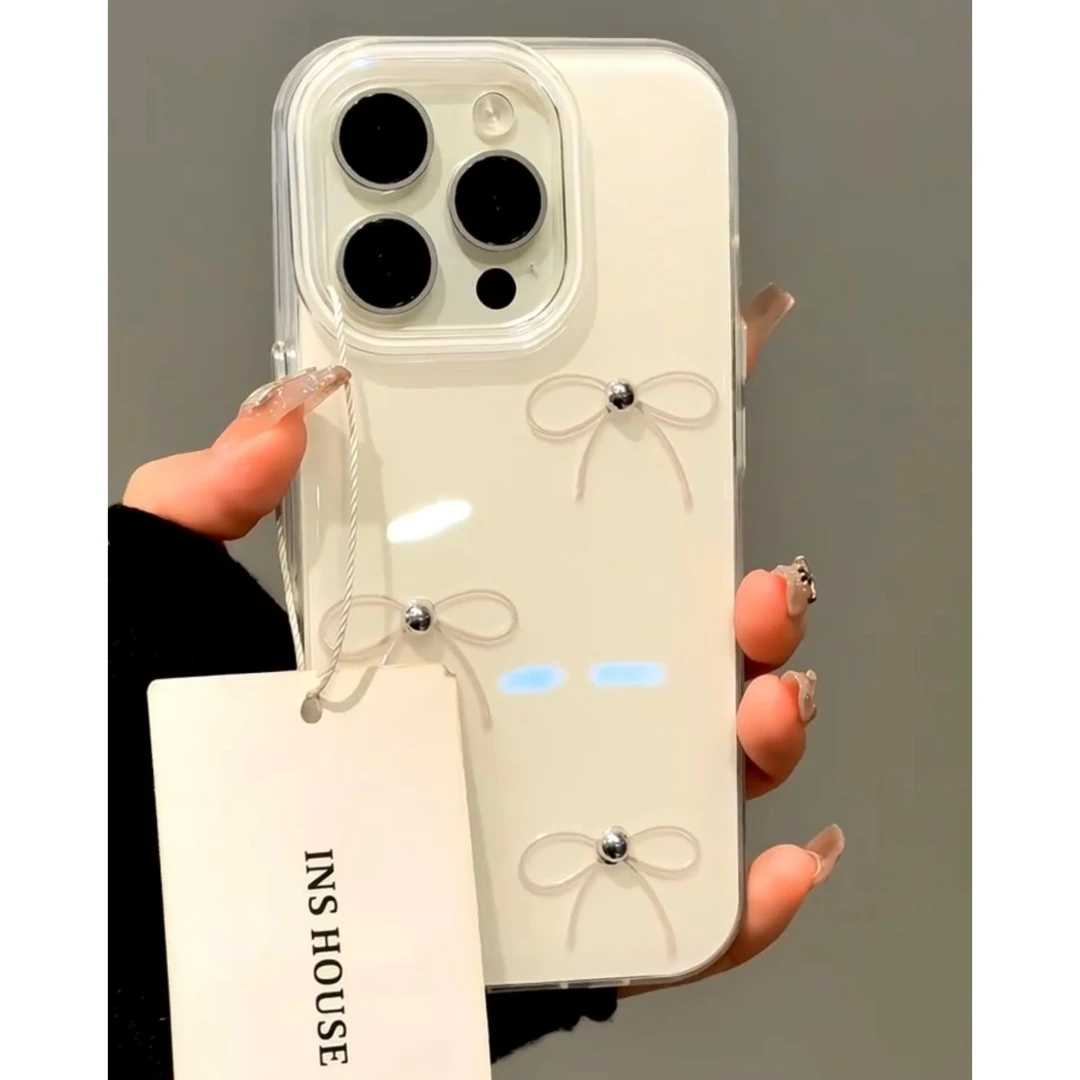 BANCAins银色珍珠蝴蝶结适用苹果16/15手机壳华为p70vivo小米oppo