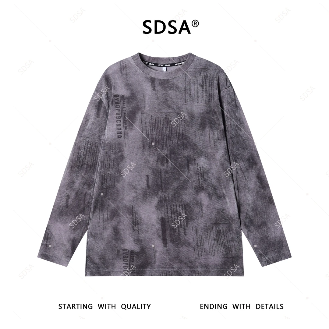 SDSA秋季新款男士痞帅美式字母图案圆领长袖T恤小众设计简约休闲