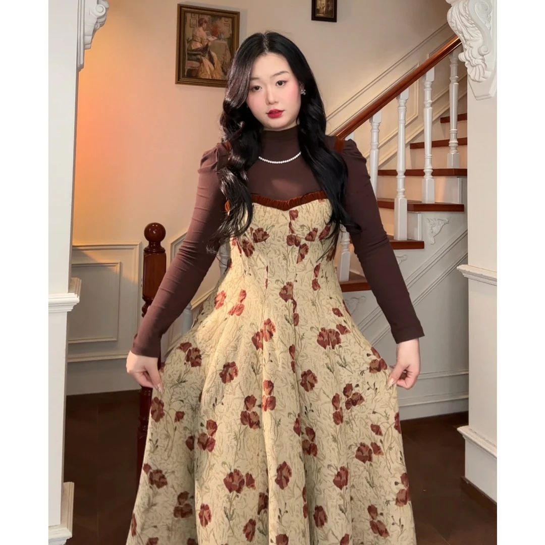 【羊羊大码定制】胖妹妹mm南风法则甜美吊带裙法式复古收腰连衣裙