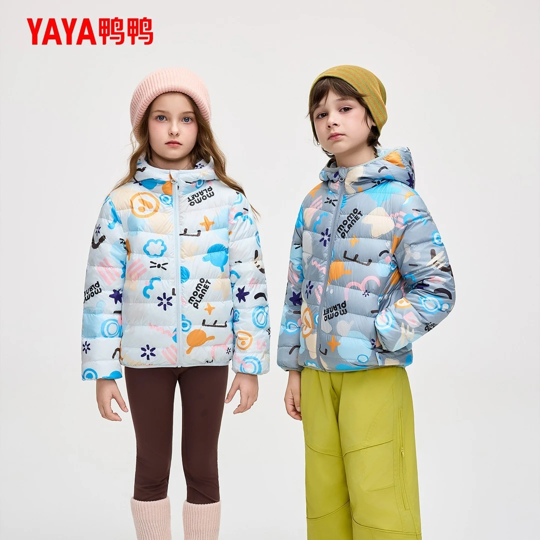 YAYA/鸭鸭儿童羽绒服男女童2025冬季新轻薄印花宝宝短款童装外套
