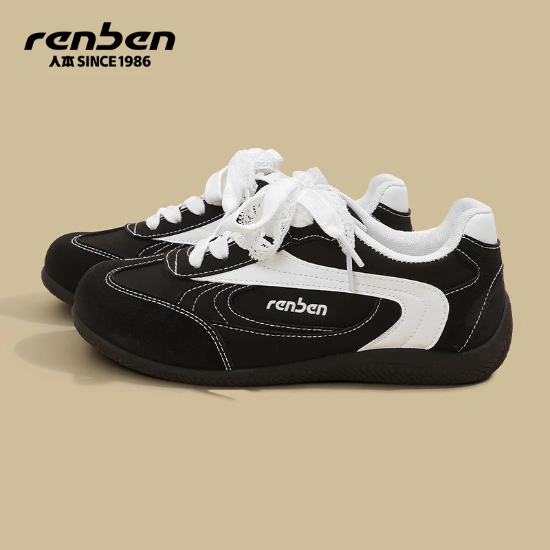 人本官方旗舰店2025透气圆头低帮学生休闲鞋百搭运动鞋潮女鞋女款
