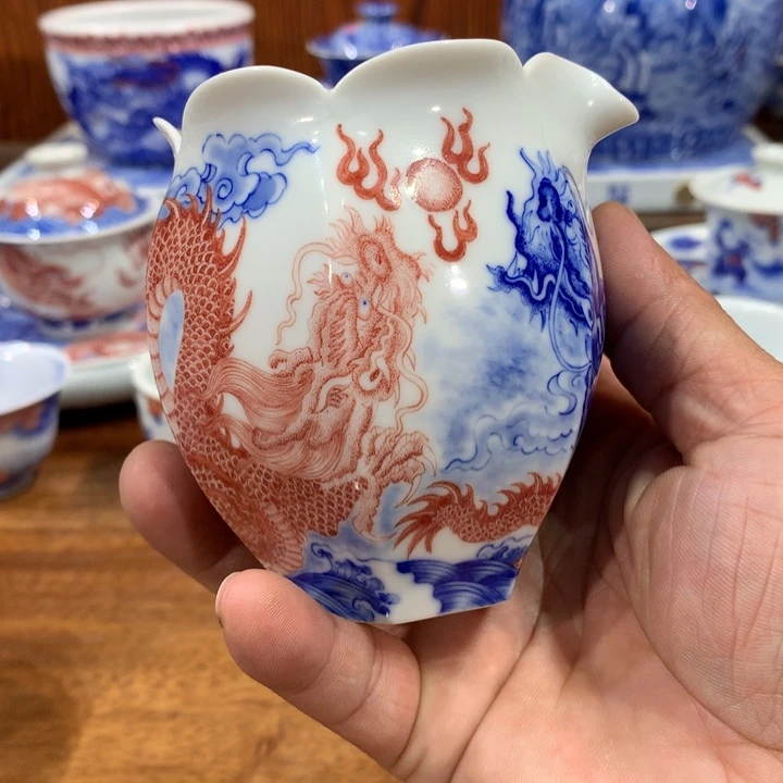 自成堂柴窑青花双龙杯