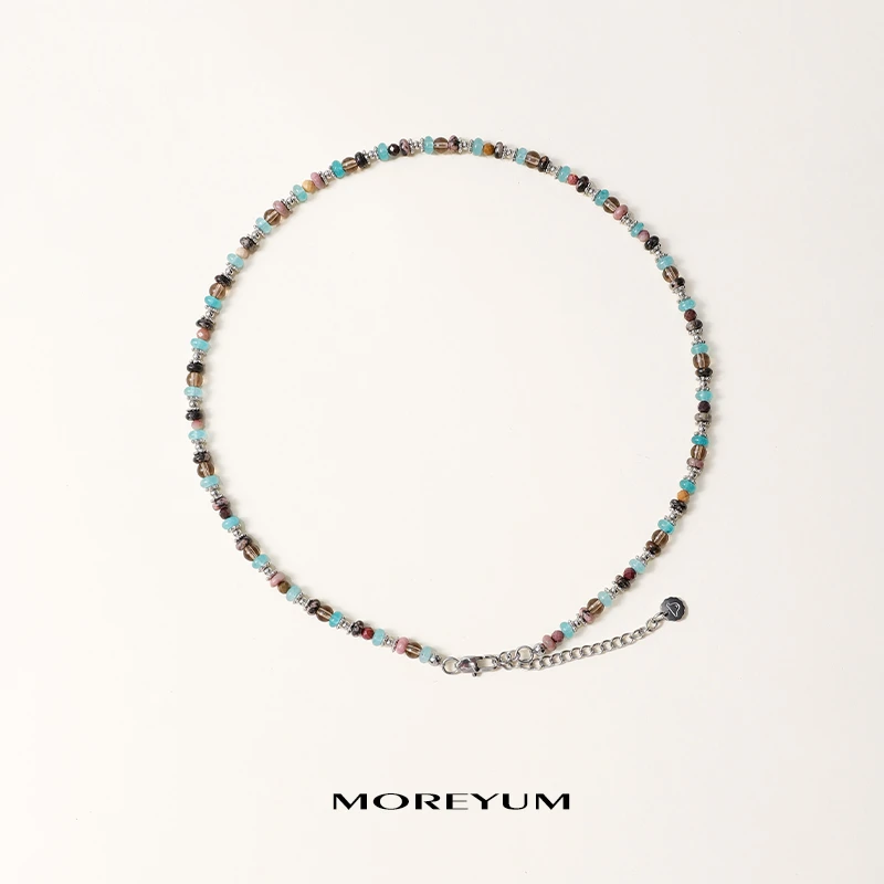 muyang/慕阳 钛钢仿水晶项链 时尚百搭小众古风简约彩色蓝磷项链