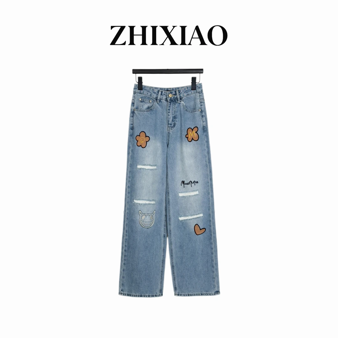 【ZHIXIAO】春季新款：花朵爱心牛仔裤70329
