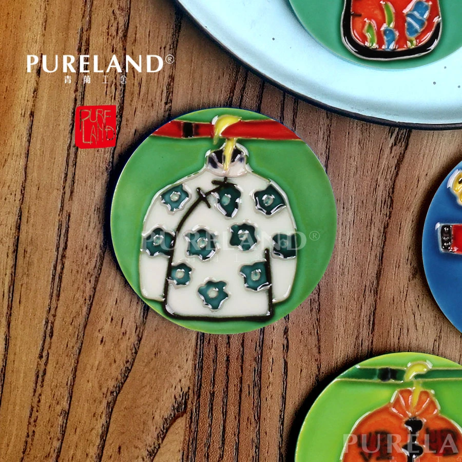 青兰工舍彩衣霓裳系列圆形7cm手绘瓷片磁贴摆件