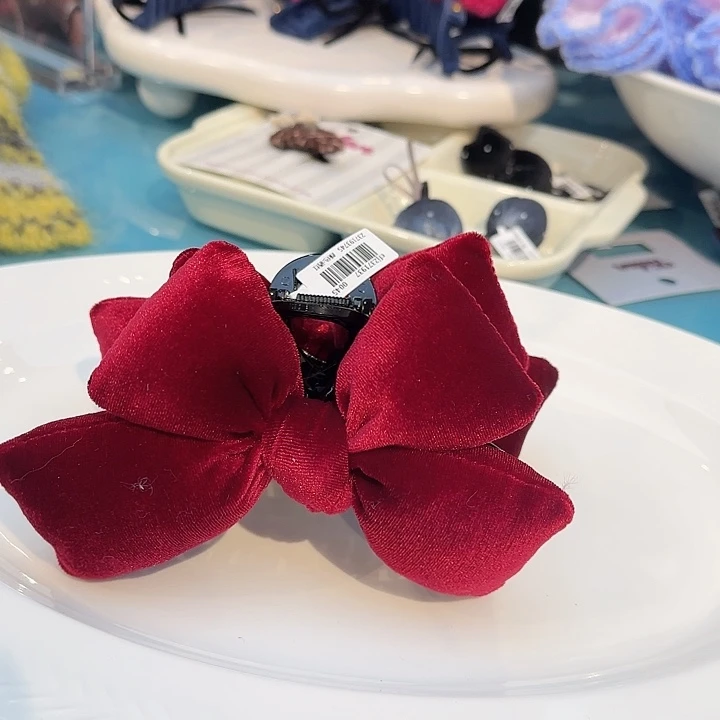 非金属布艺红丝绒蝴蝶结 大抓夹
